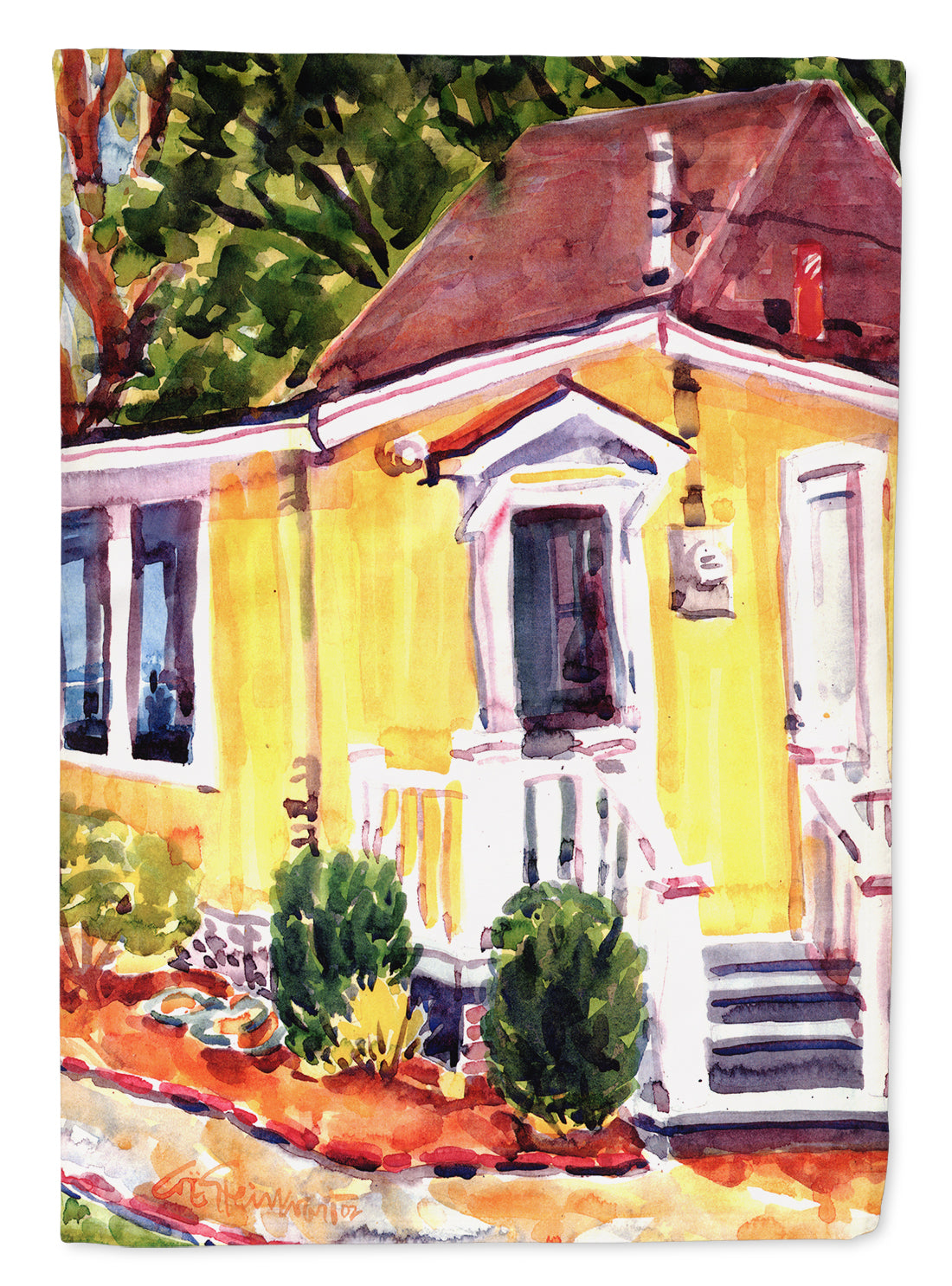 Yellow Cottage Houses Flag Garden Size.