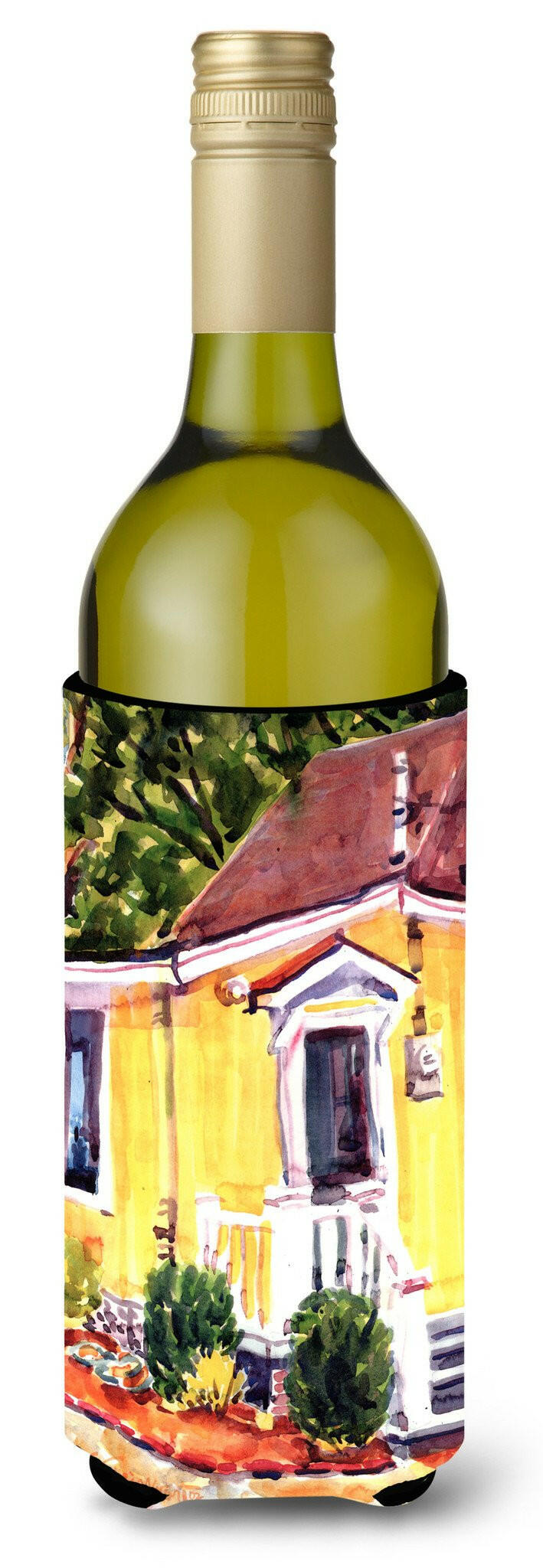 Yellow Cottage at the Beach Wine Bottle Beverage Insulator Beverage Insulator Hugger by Caroline&#39;s Treasures