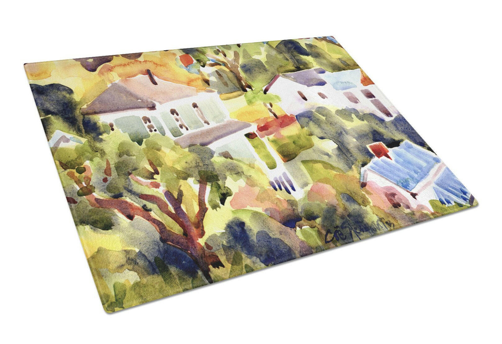 Houses Glass Cutting Board Large by Caroline's Treasures