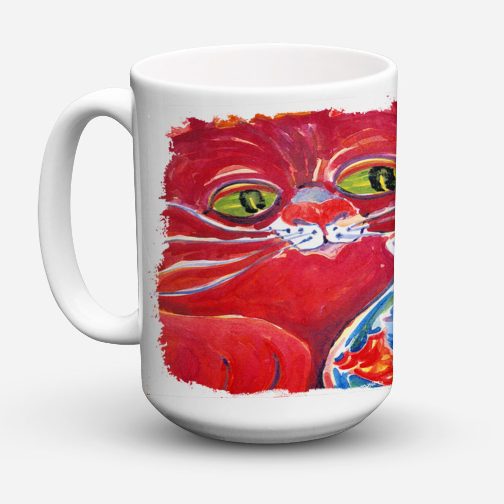 Big Red Cat at the fishbowl Dishwasher Safe Microwavable Ceramic Coffee Mug 15 ounce 6048CM15