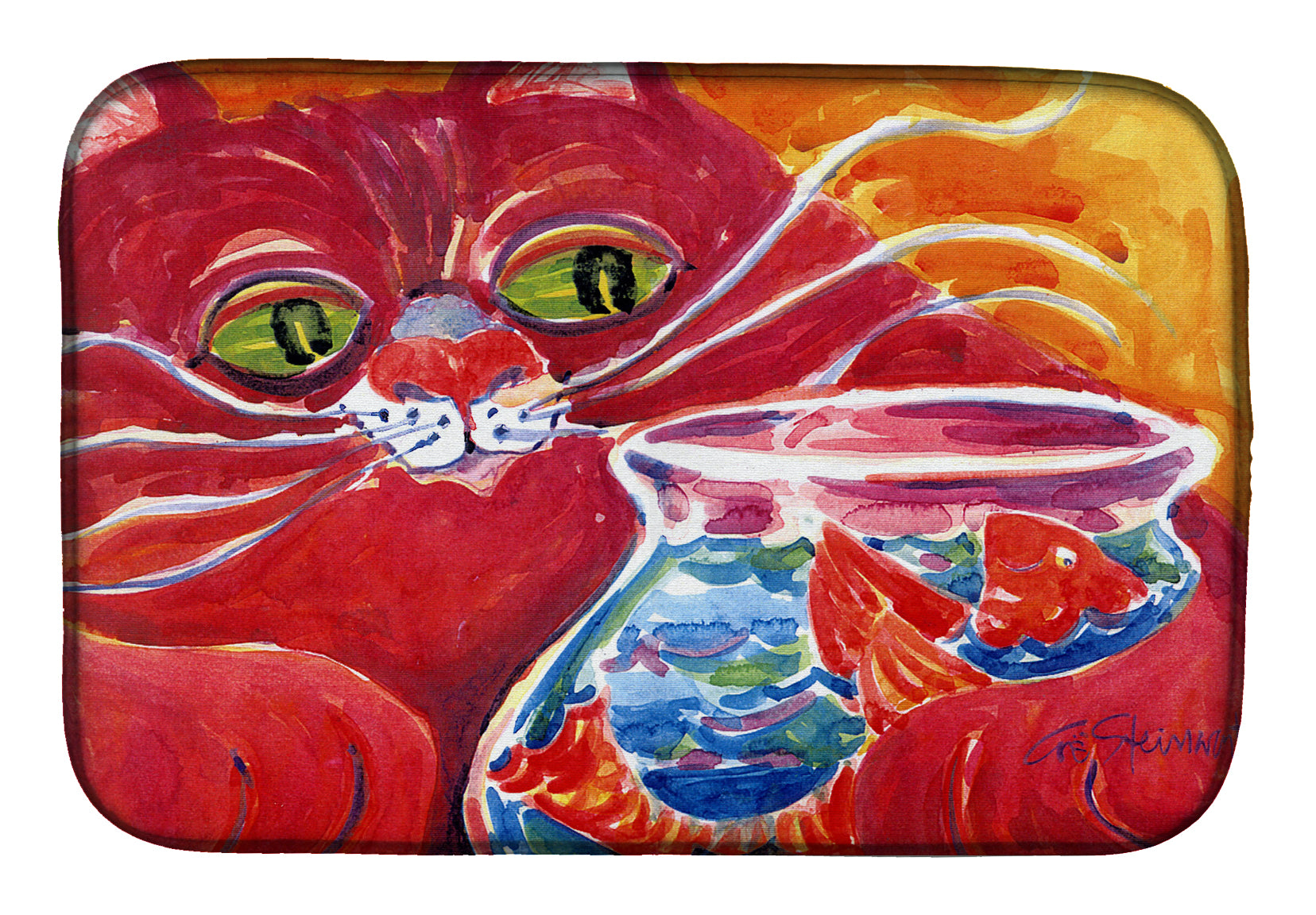 Big Red Cat at the fishbowl Dish Drying Mat 6048DDM  the-store.com.