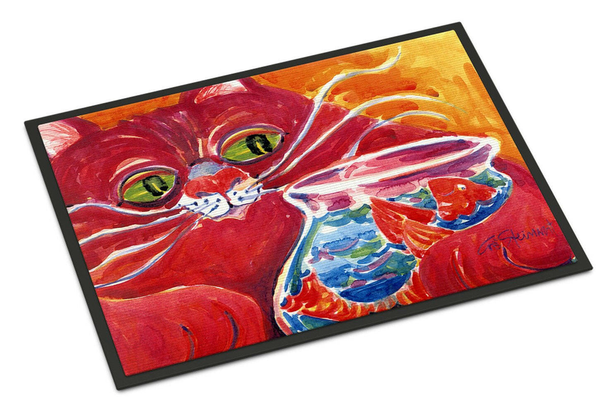 Big Red Cat at the fishbowl Indoor or Outdoor Mat 24x36 Doormat - the-store.com