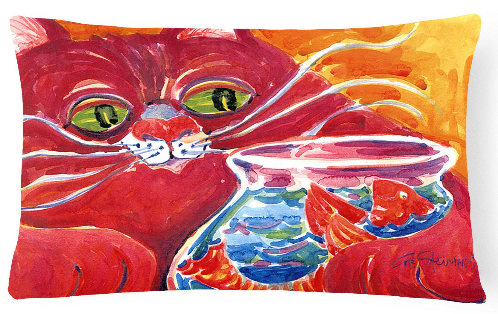 Big Red Cat at the fishbowl Decorative   Canvas Fabric Pillow by Caroline's Treasures