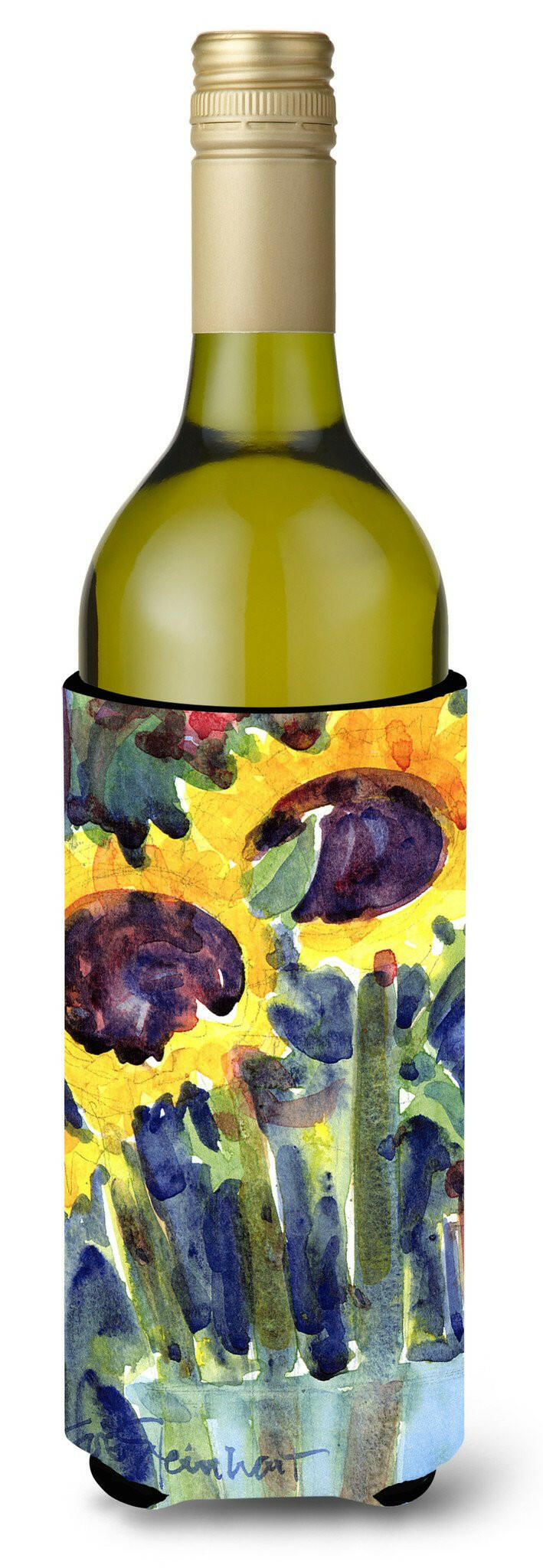 Flower - Sunflower Wine Bottle Beverage Insulator Beverage Insulator Hugger 6049LITERK by Caroline&#39;s Treasures