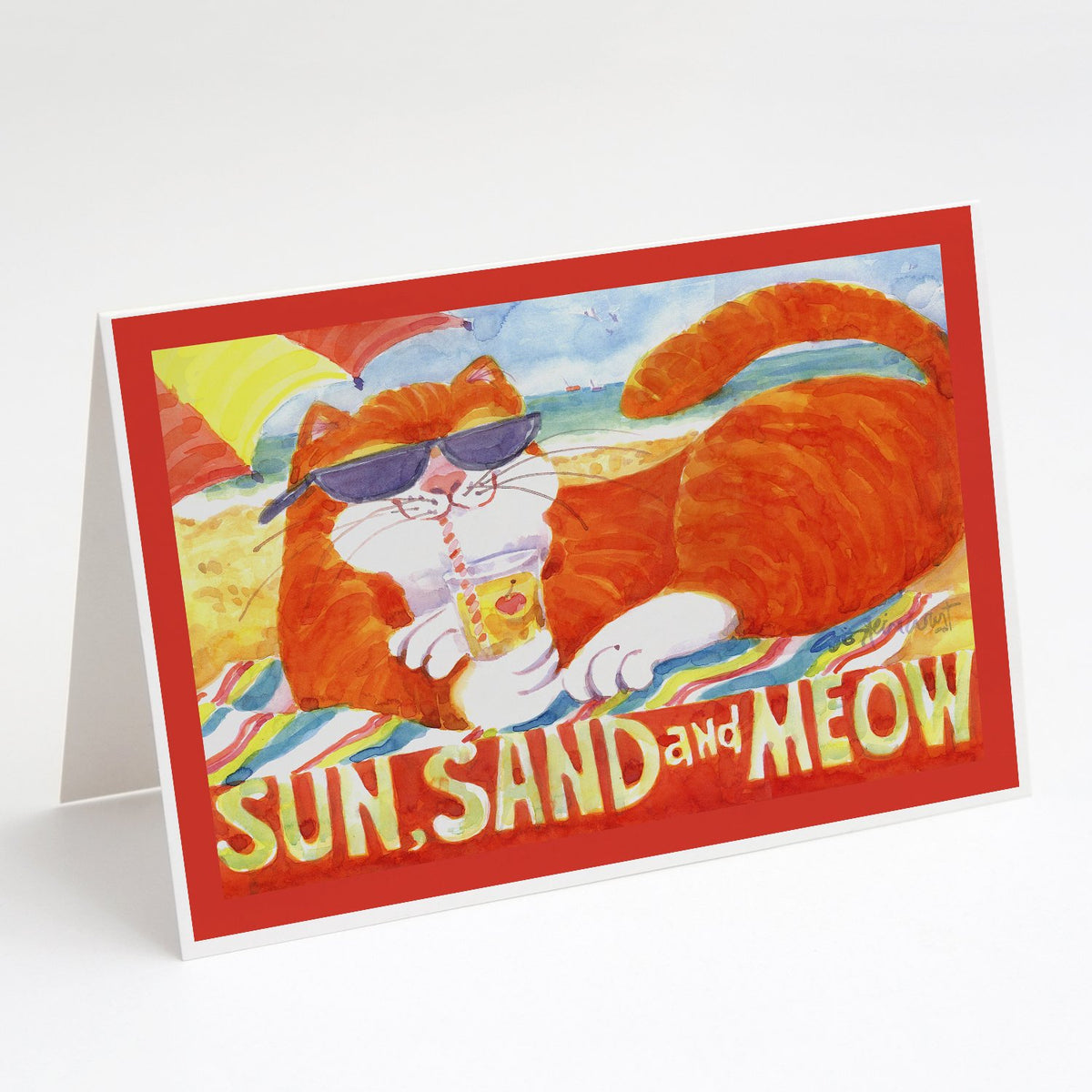 Buy this Orange Tabby at the beach Greeting Cards and Envelopes Pack of 8