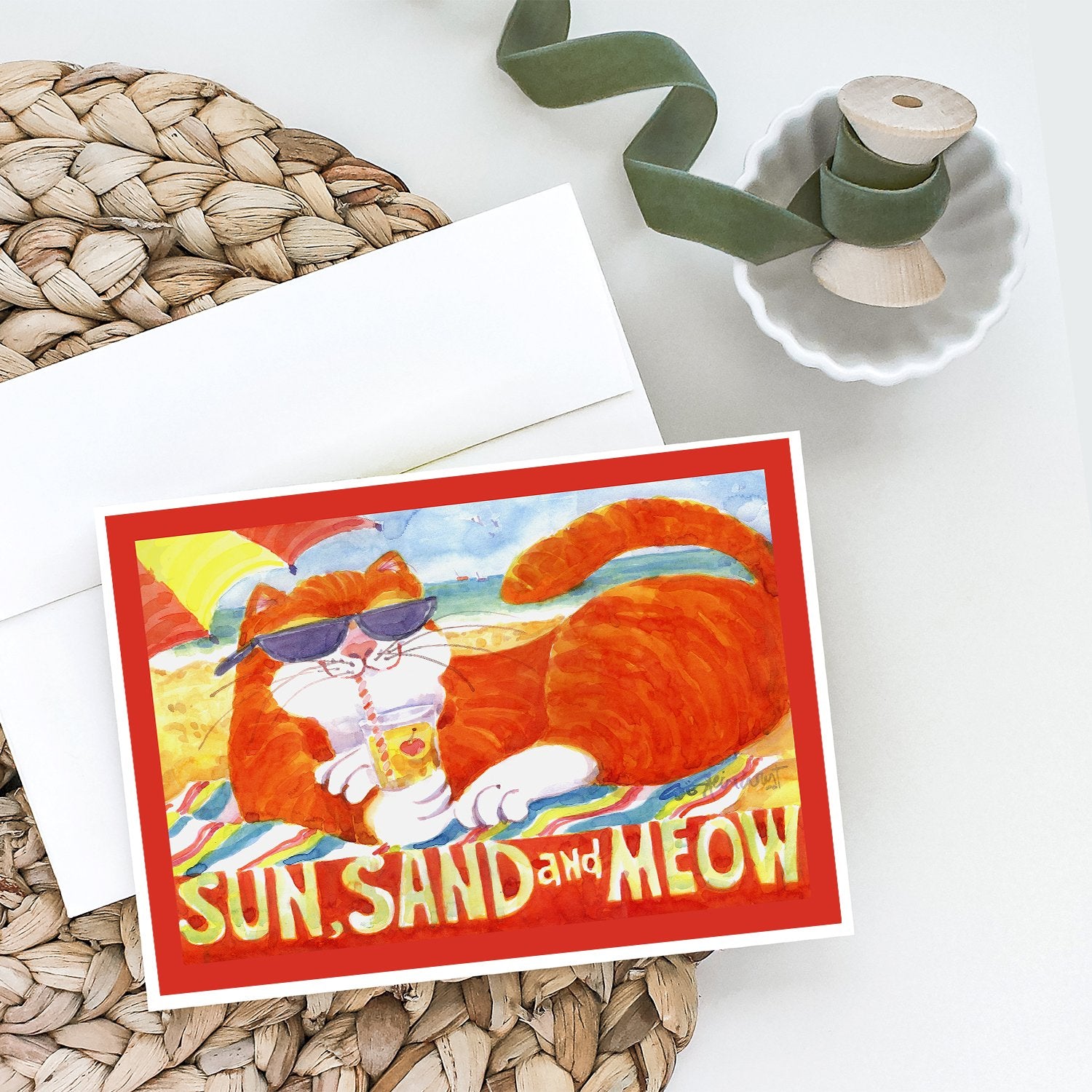 Orange Tabby at the beach Greeting Cards and Envelopes Pack of 8 - the-store.com