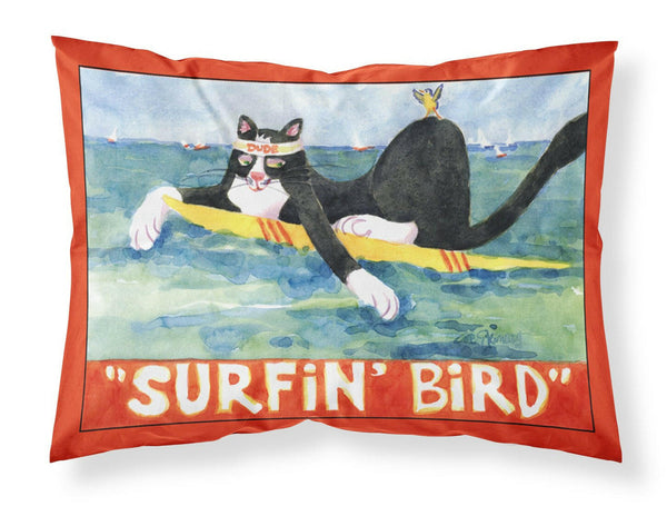 Black and white Cat Surfin Bird Moisture wicking Fabric standard pillowcase by Caroline's Treasures