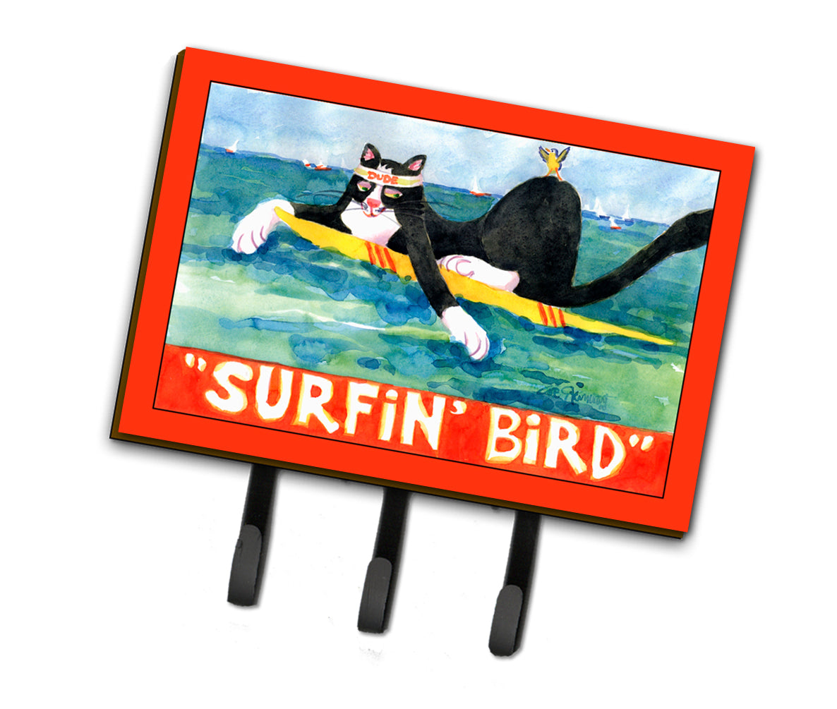 Black and white Cat Surfin Bird Leash Holder or Key Hook
