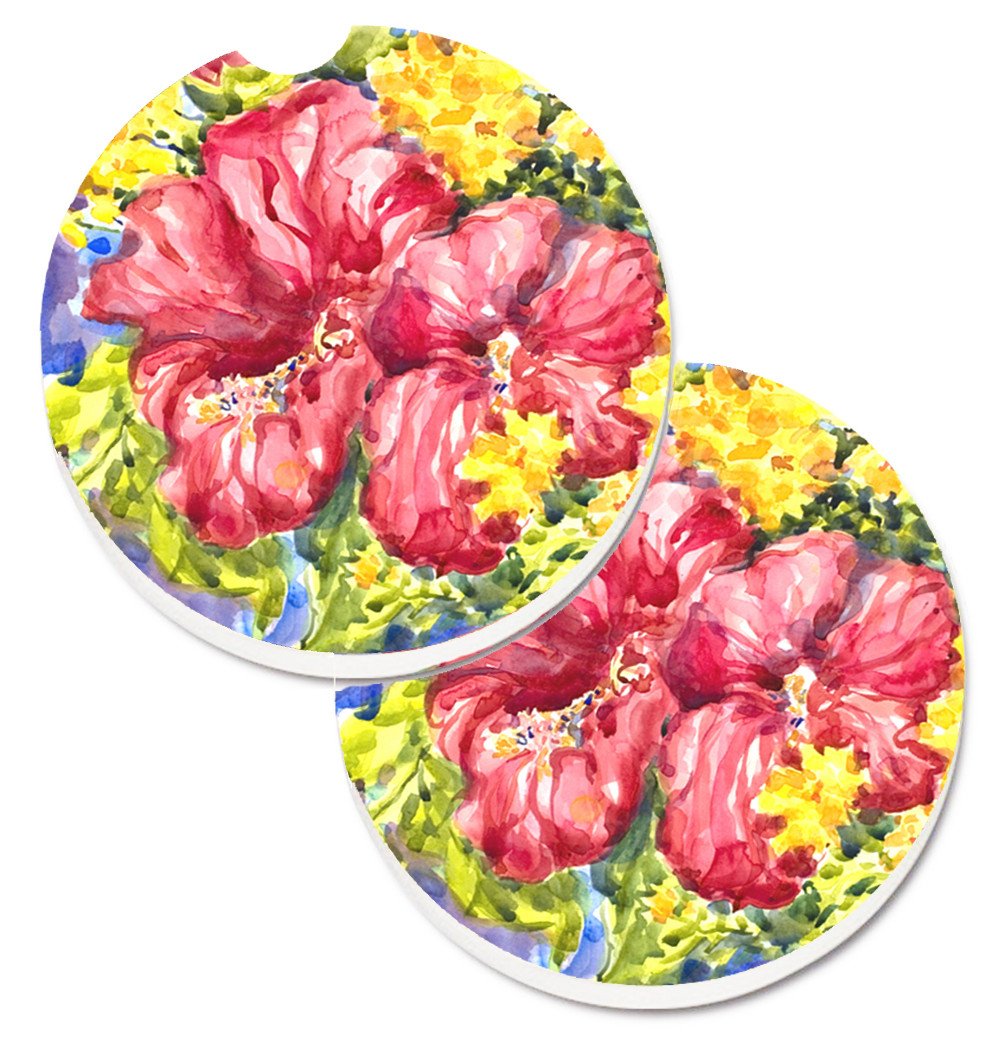 Flower - Hibiscus Set of 2 Cup Holder Car Coasters 6056CARC by Caroline&#39;s Treasures