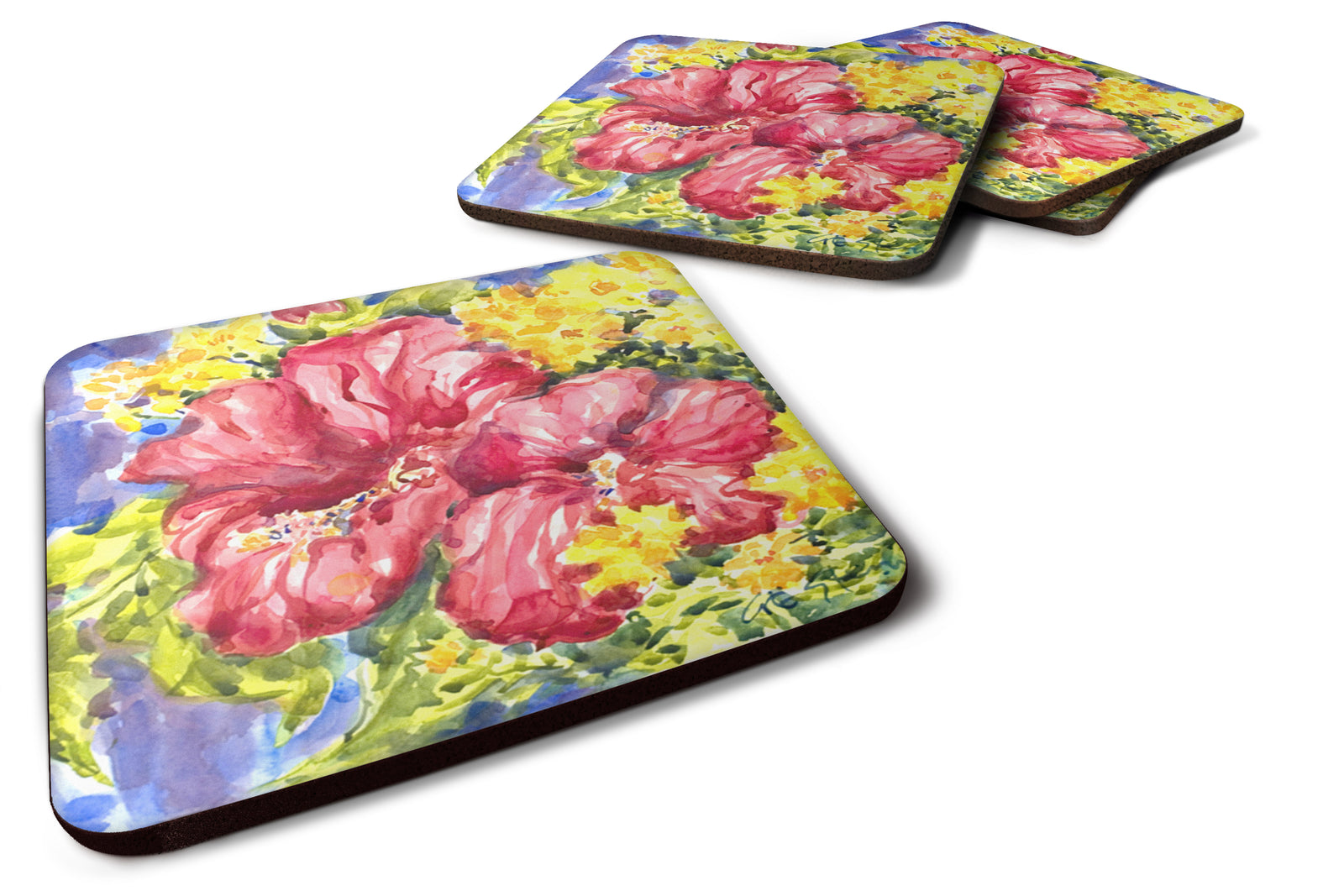 Set of 4 Flower - Hibiscus Foam Coasters - the-store.com
