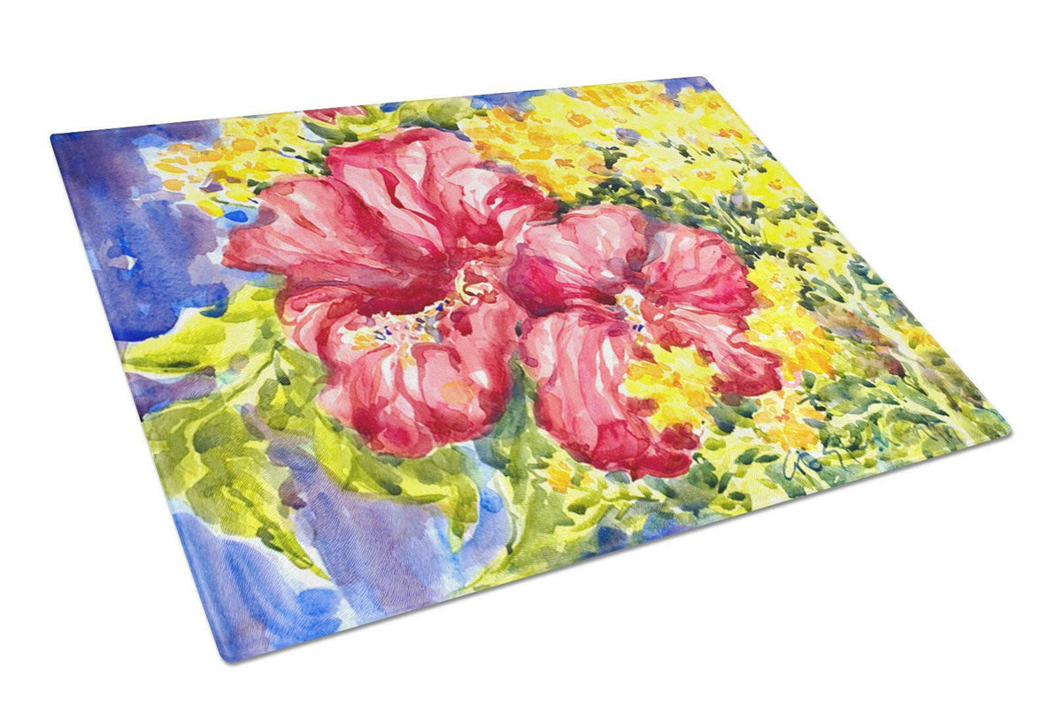 Flower - Hibiscus Glass Cutting Board Large by Caroline&#39;s Treasures
