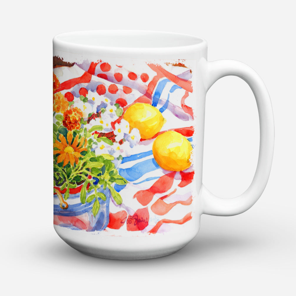 Flowers with a side of lemons Dishwasher Safe Microwavable Ceramic Coffee Mug 15 ounce 6058CM15