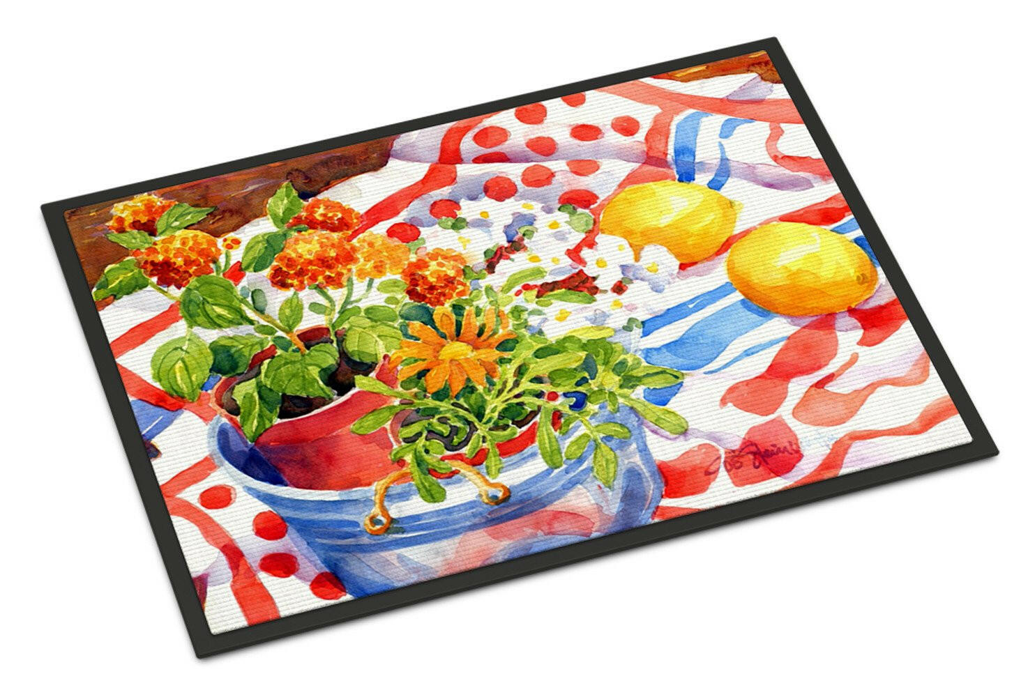Flowers with a side of lemons  Indoor or Outdoor Mat 18x27 Doormat - the-store.com