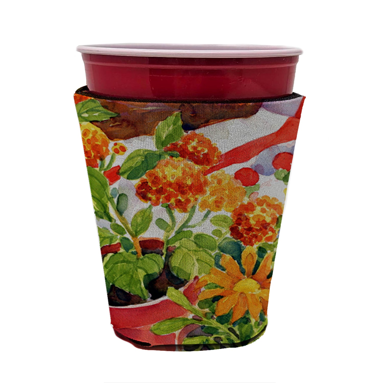 Flowers with a side of lemons Red Cup Beverage Insulator Hugger  the-store.com.