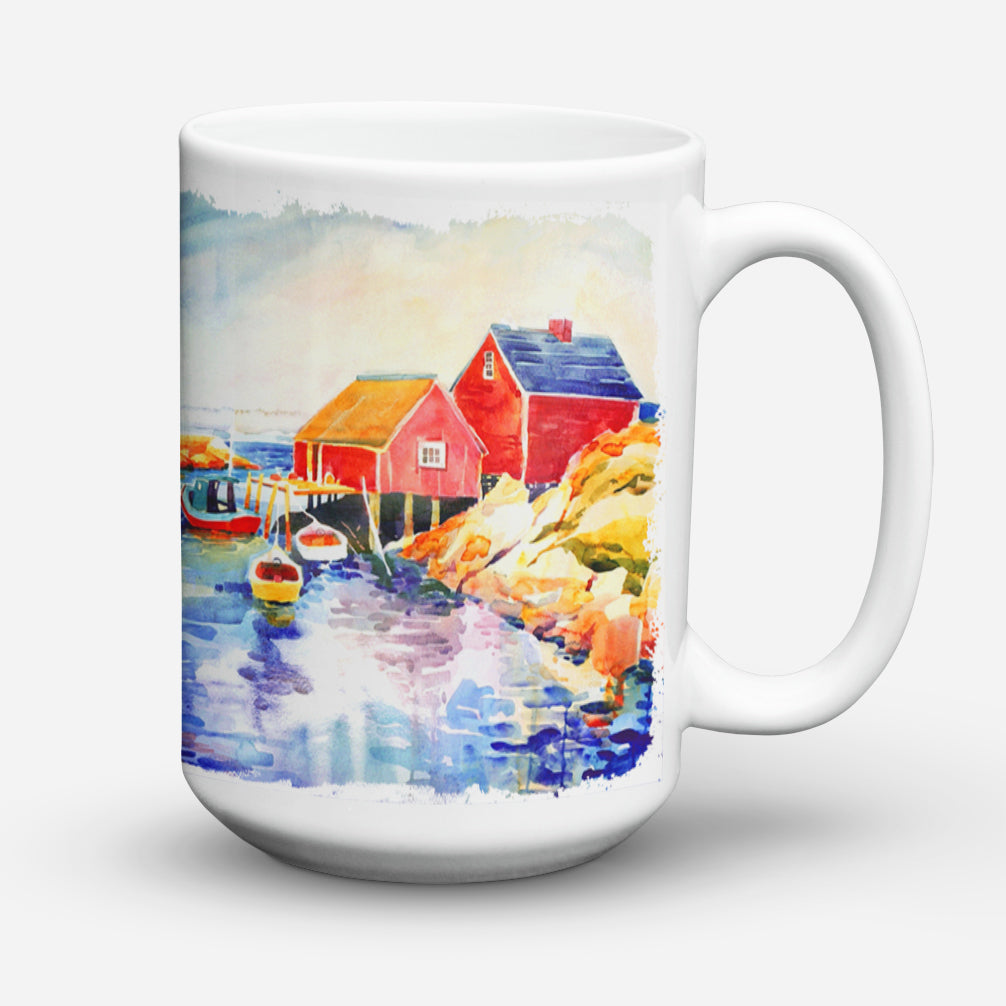 Caroline's Treasures Boats at Harbour with a view Dishwasher Safe Microwavable Ceramic Coffee Mug 15 ounce 6059CM15