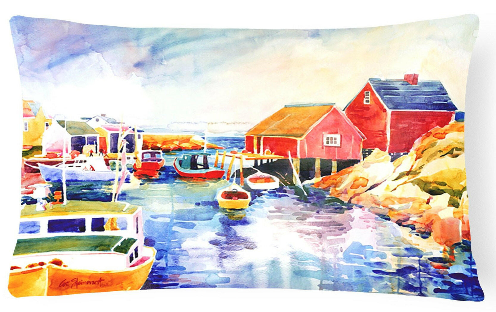 Boats at Harbour with a view Decorative   Canvas Fabric Pillow by Caroline's Treasures