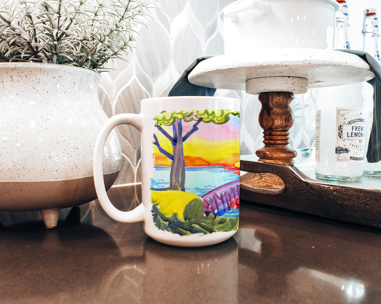 Dock at the pier Dishwasher Safe Microwavable Ceramic Coffee Mug 15 ounce 6060CM15  the-store.com.