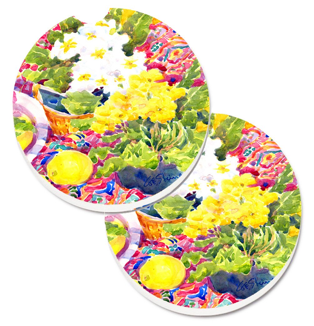 Flower - Primroses Set of 2 Cup Holder Car Coasters 6062CARC by Caroline&#39;s Treasures