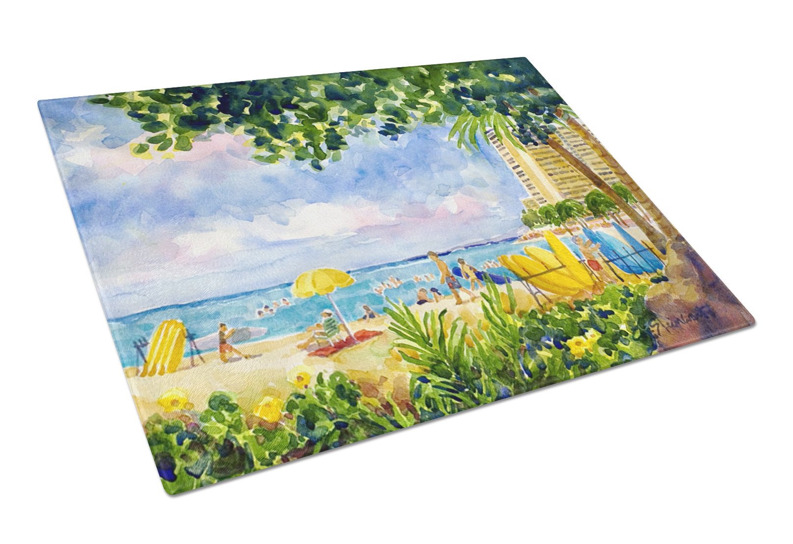 Beach Resort view from the condo  Glass Cutting Board Large by Caroline's Treasures