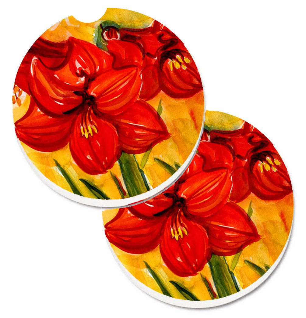 Flower - Amaryllis Set of 2 Cup Holder Car Coasters 6067CARC by Caroline&#39;s Treasures