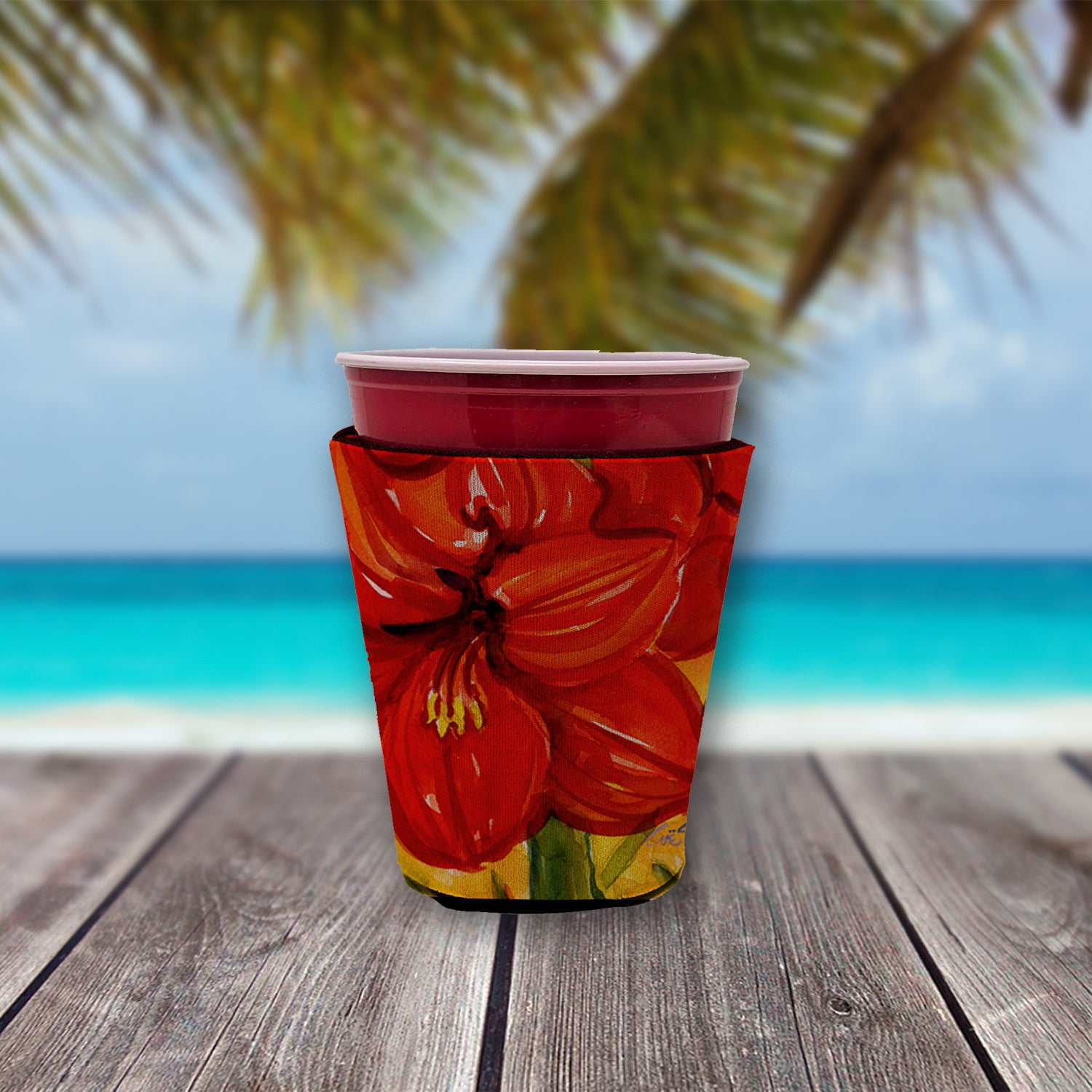 Fleur - Amaryllis Red Solo Cup Beverage Isulator Hugger