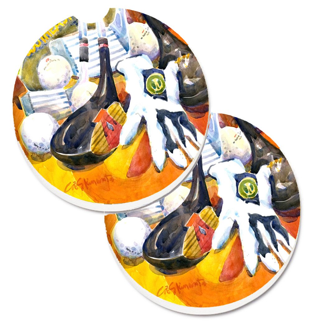 Golf Clubs, Ball and Glove Set of 2 Cup Holder Car Coasters 6070CARC by Caroline&#39;s Treasures