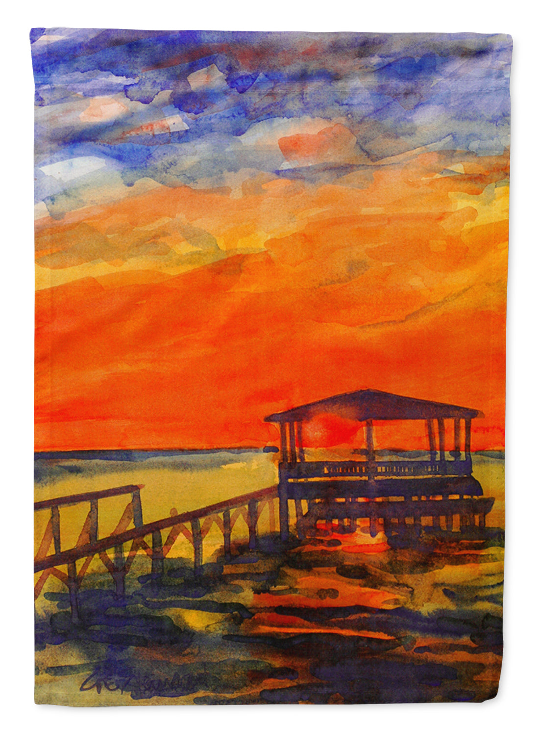 Sunset from the Dock at the pier Flag Canvas House Size