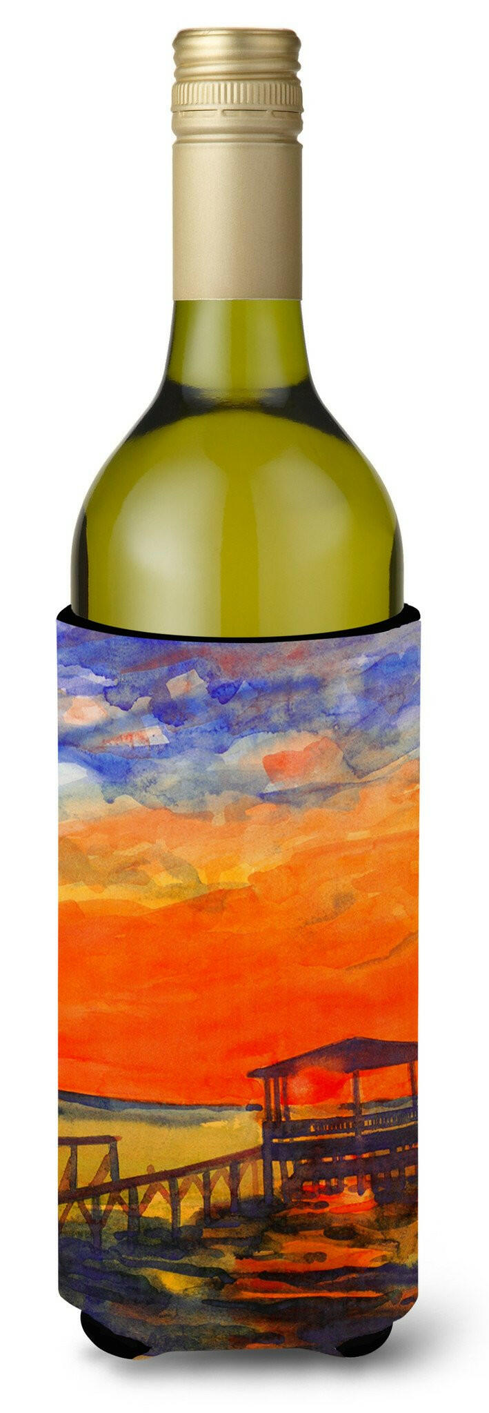 Sunset at the Dock Wine Bottle Beverage Insulator Beverage Insulator Hugger by Caroline&#39;s Treasures