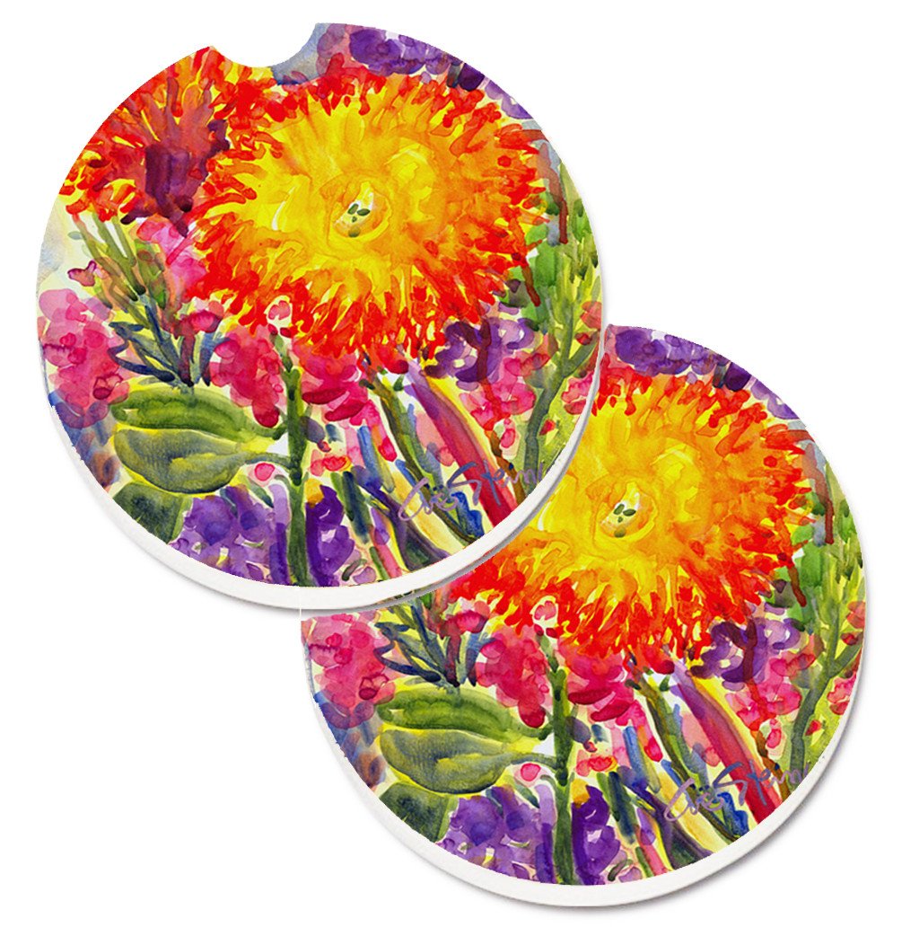 Flower - Aster Set of 2 Cup Holder Car Coasters 6077CARC by Caroline&#39;s Treasures