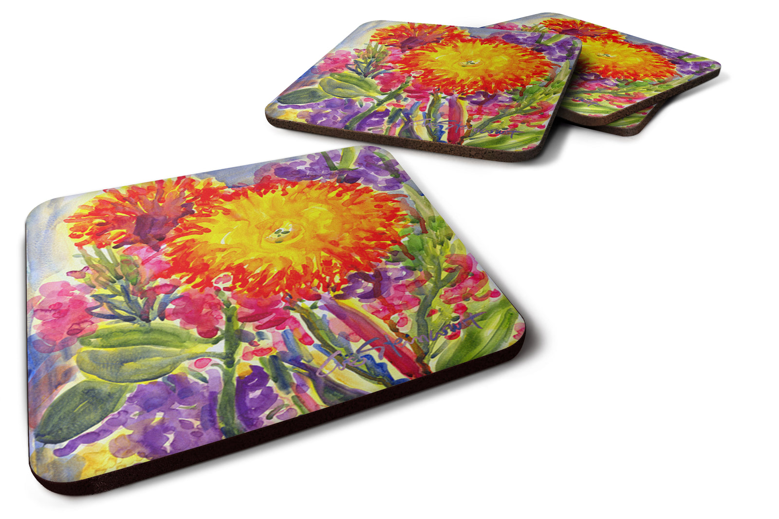Set of 4 Flower - Aster Foam Coasters - the-store.com