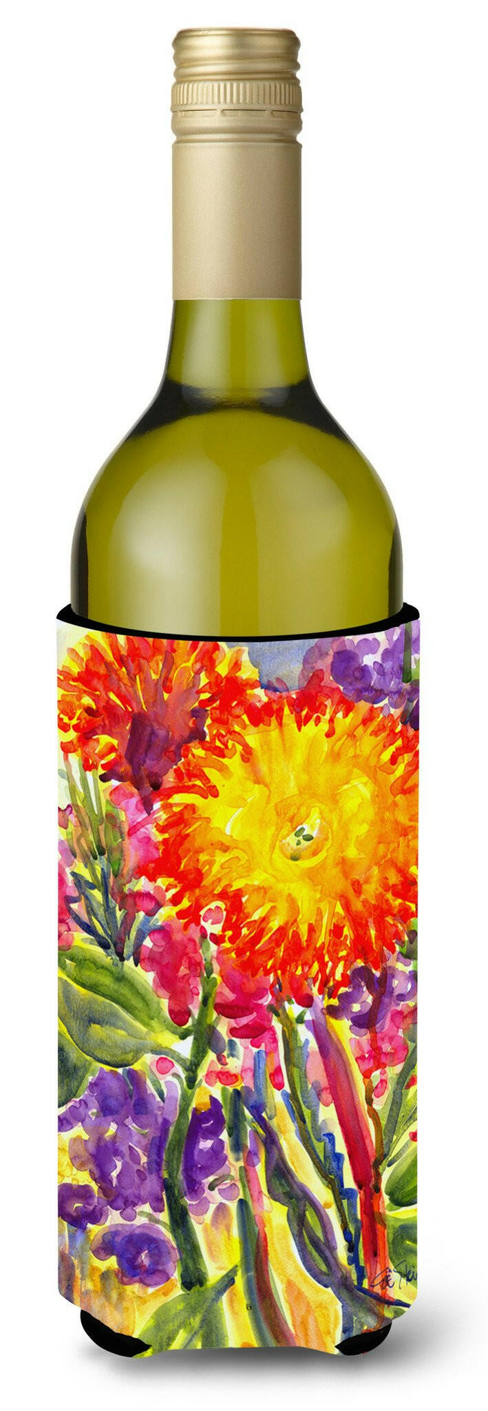 Flower - Aster Wine Bottle Beverage Insulator Beverage Insulator Hugger by Caroline&#39;s Treasures