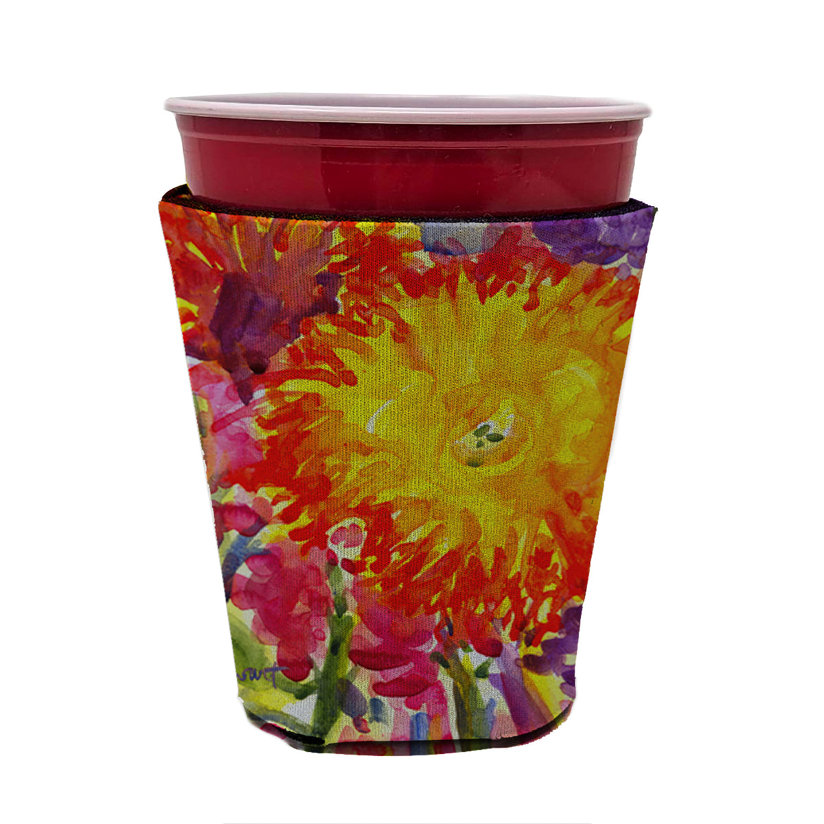 Flower - Aster Red Cup Beverage Insulator Hugger