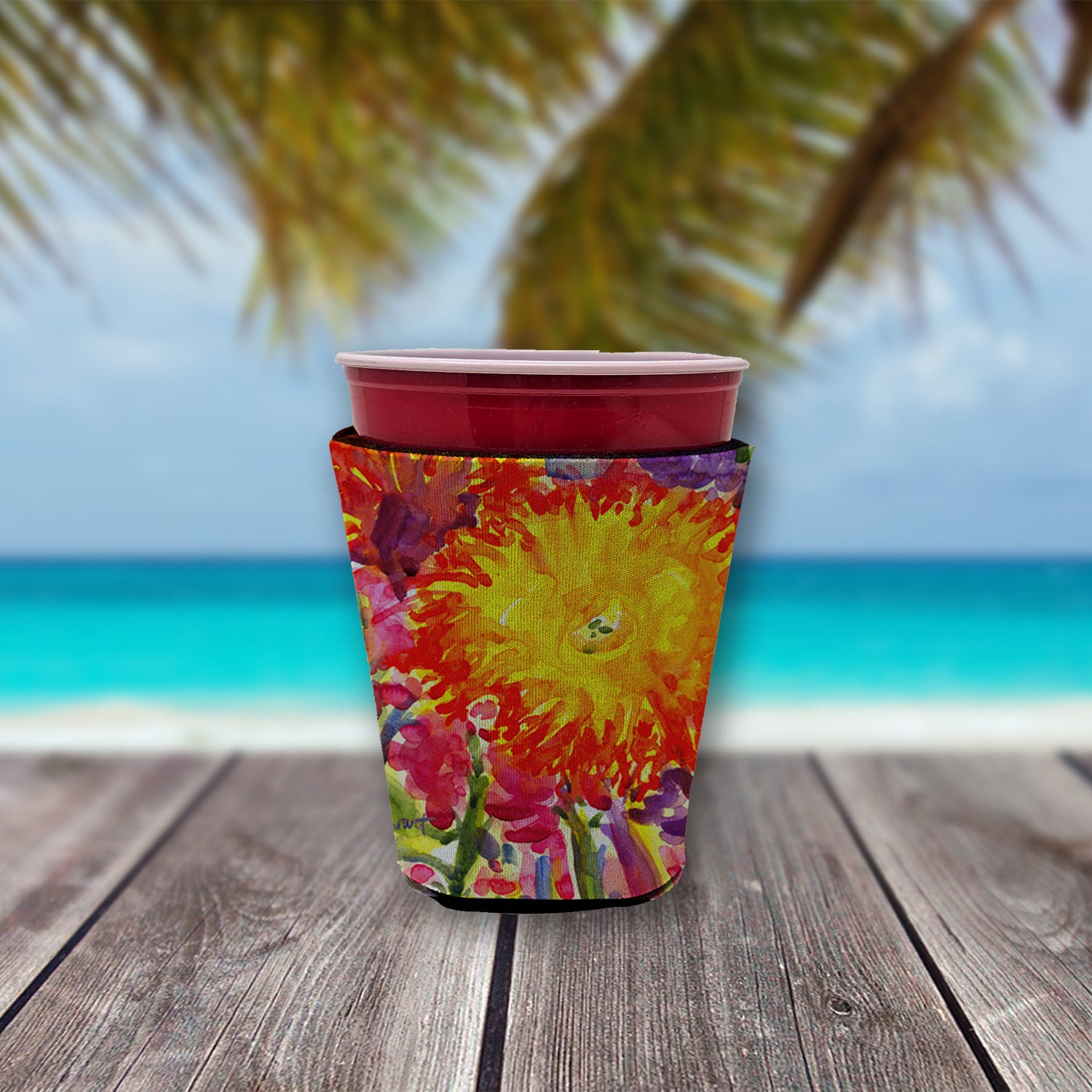 Flower - Aster Red Cup Beverage Insulator Hugger  the-store.com.
