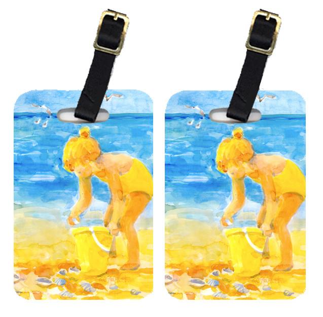 Pair of 2 Little Girl at the beach Luggage Tags by Caroline's Treasures