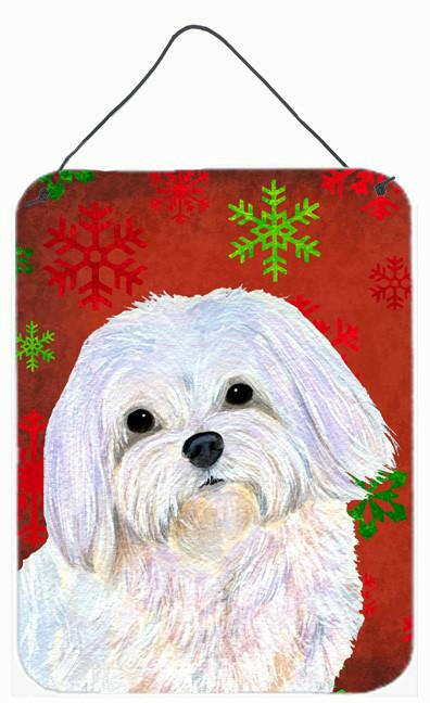 Maltese Red and Green Snowflakes Holiday Christmas Wall or Door Hanging Prints by Caroline&#39;s Treasures