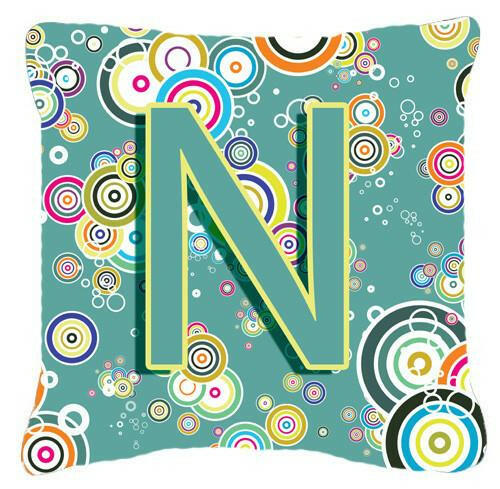 Letter N Circle Circle Teal Initial Alphabet Canvas Fabric Decorative Pillow CJ2015-NPW1414 by Caroline&#39;s Treasures