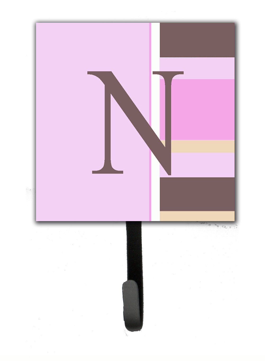 Letter N Initial Monogram - Pink Stripes Leash Holder or Key Hook by Caroline&#39;s Treasures