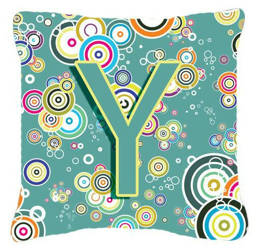 Letter Y Circle Circle Teal Initial Alphabet Canvas Fabric Decorative Pillow CJ2015-YPW1414 by Caroline&#39;s Treasures