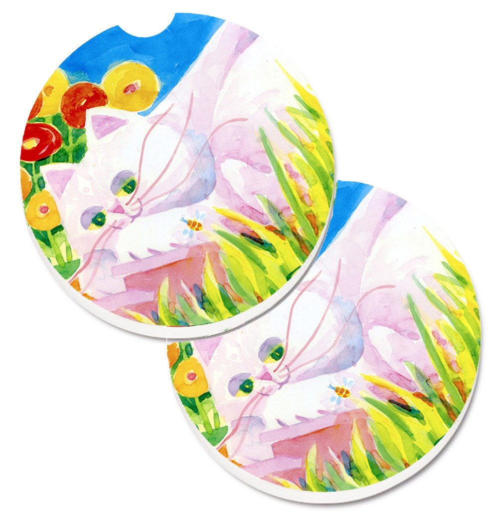 White Cat Set of 2 Cup Holder Car Coasters 6102CARC by Caroline&#39;s Treasures
