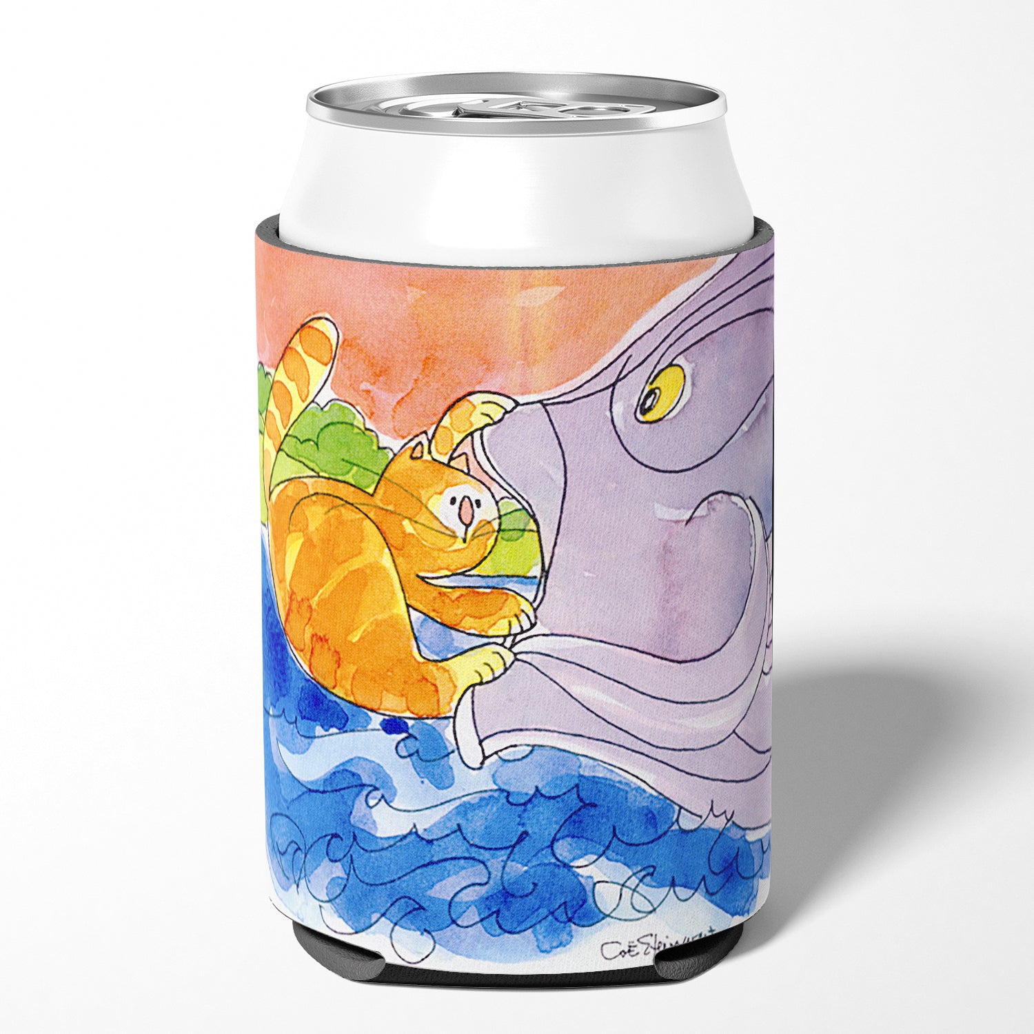 Cat and the Big Fish Can or Bottle Beverage Insulator Hugger.