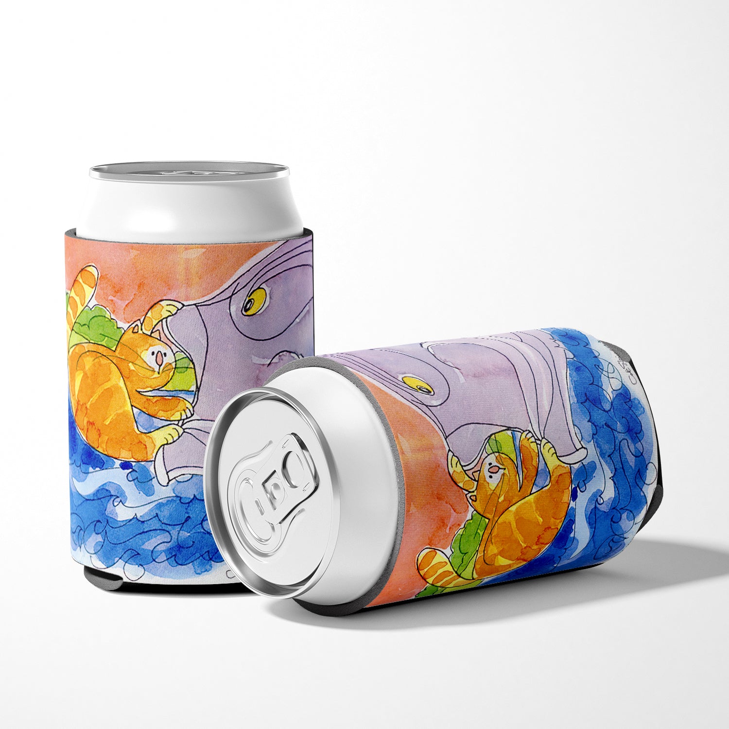 Cat and the Big Fish Can or Bottle Beverage Insulator Hugger