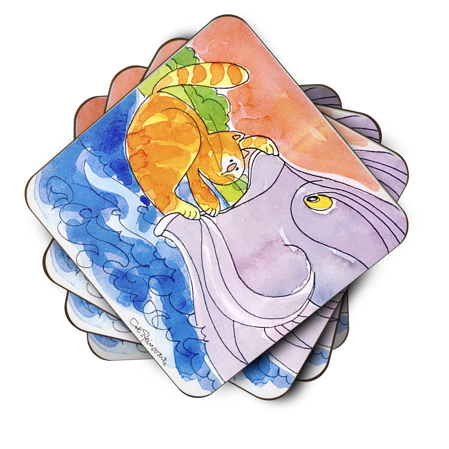Set of 4 Cat and the Big Fish Foam Coasters - the-store.com