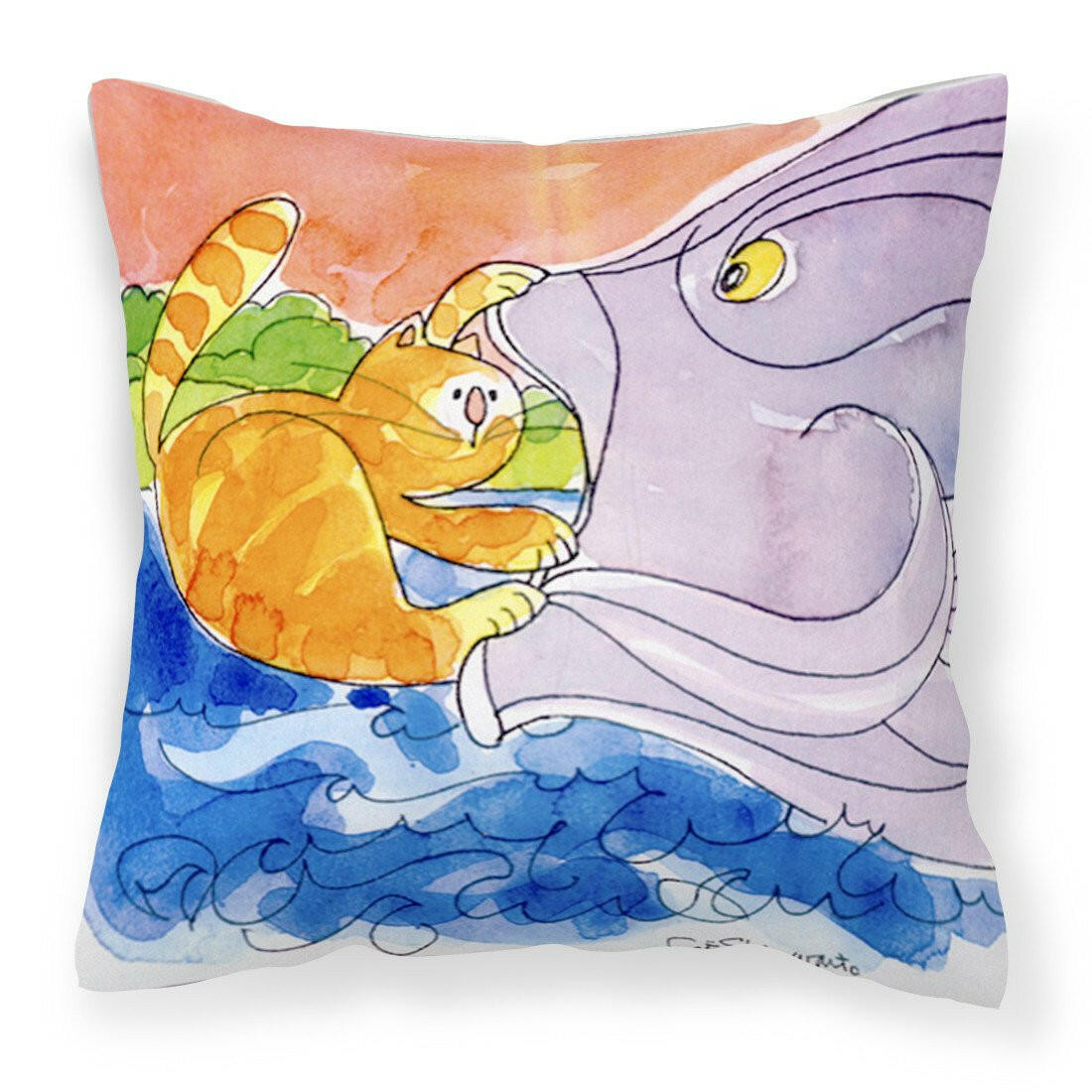 Cat and the Big Fish Decorative   Canvas Fabric Pillow - the-store.com
