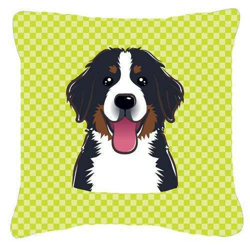 Checkerboard Lime Green Bernese Mountain Dog Canvas Fabric Decorative Pillow BB1299PW1414 - the-store.com