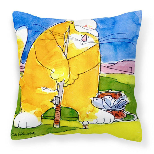 Big Cat golfing with a fishing pole  Decorative   Canvas Fabric Pillow - the-store.com
