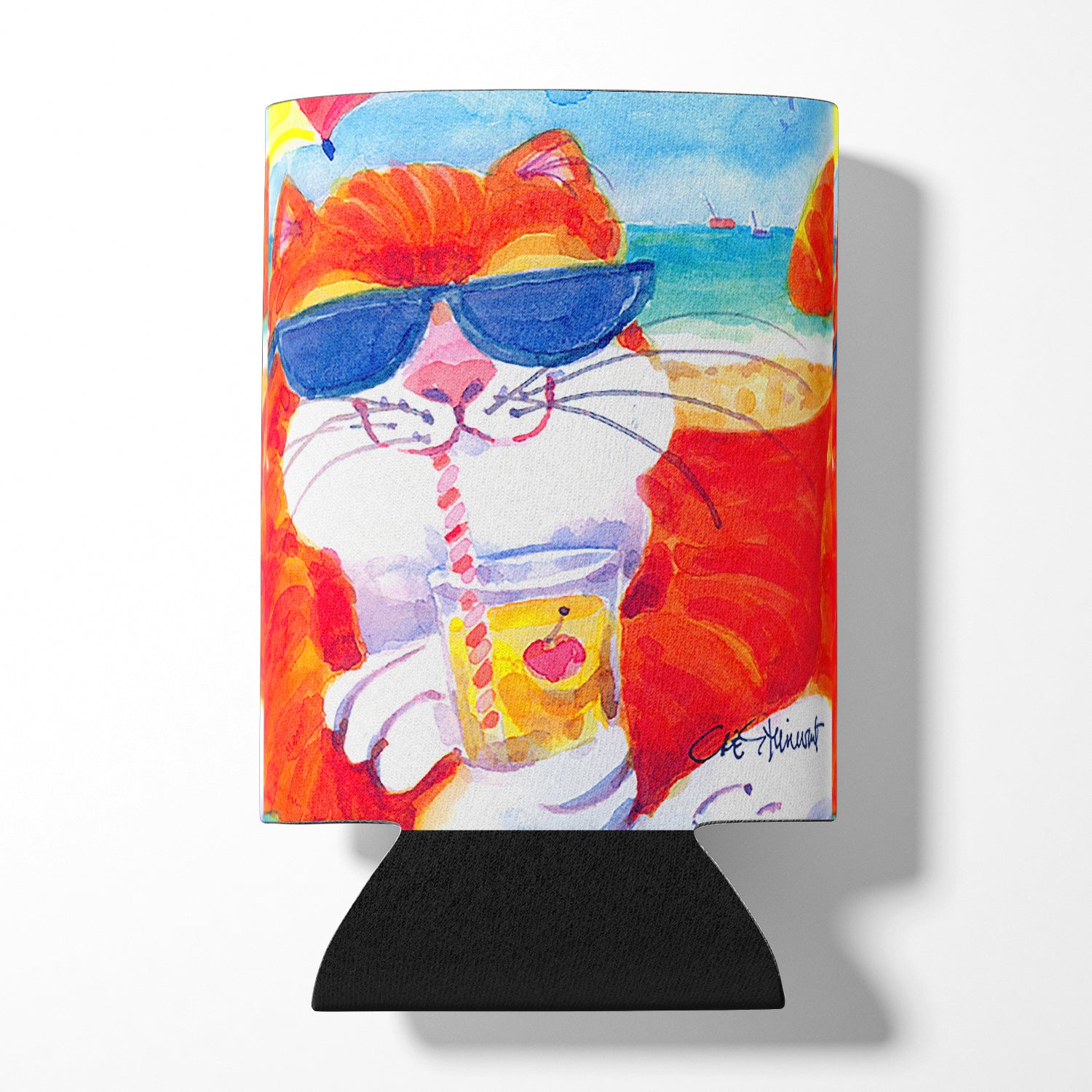 Cool Cat with Sunglasses at the beach Can or Bottle Beverage Insulator Hugger.
