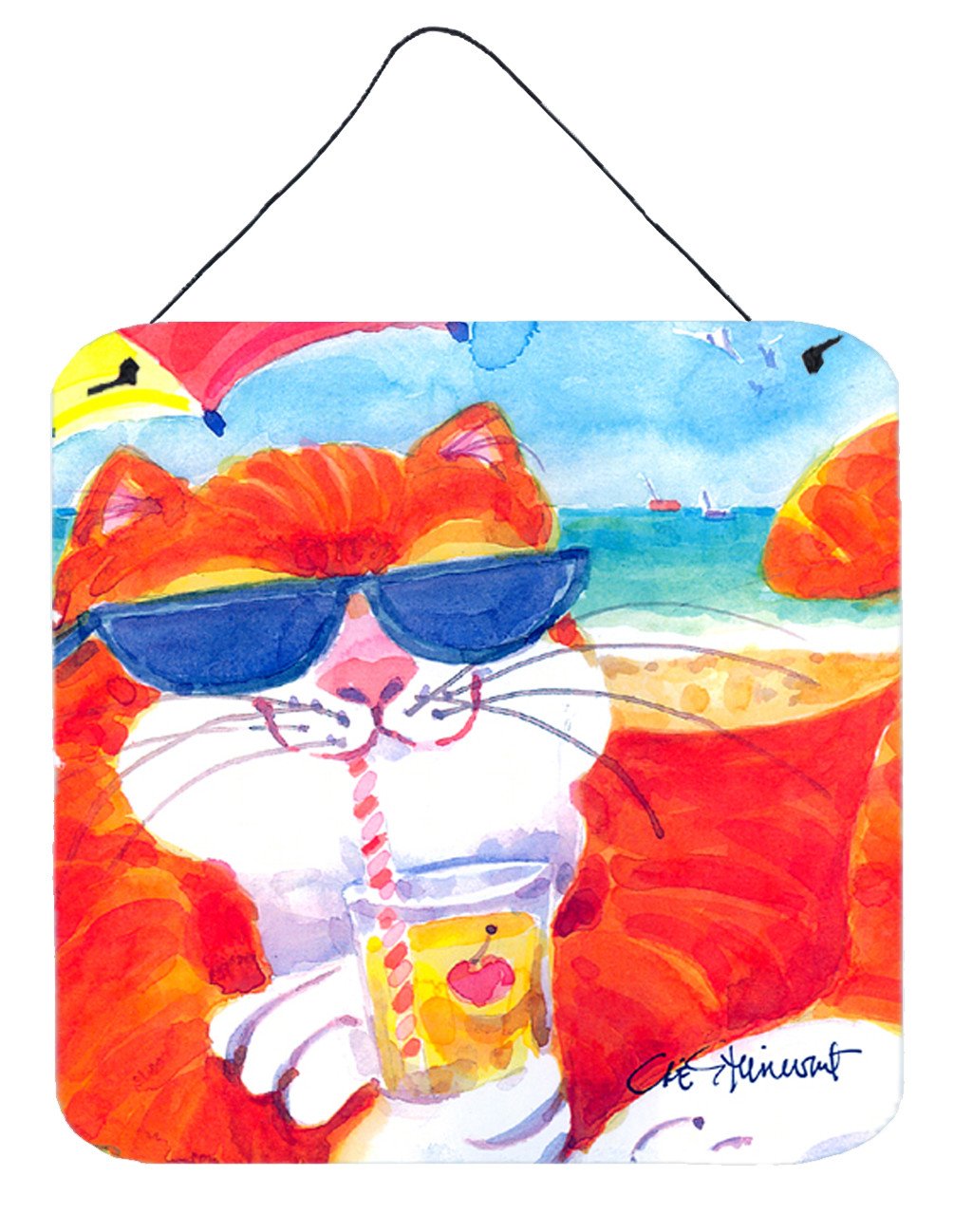 Cool Cat with Sunglasses at the beach Wall or Door Hanging Prints by Caroline's Treasures