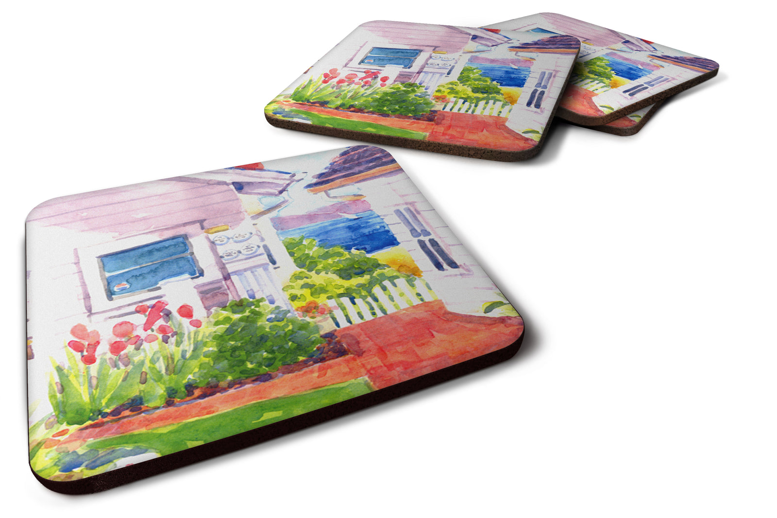 Set of 4 Beach View between the Houses Foam Coasters - the-store.com