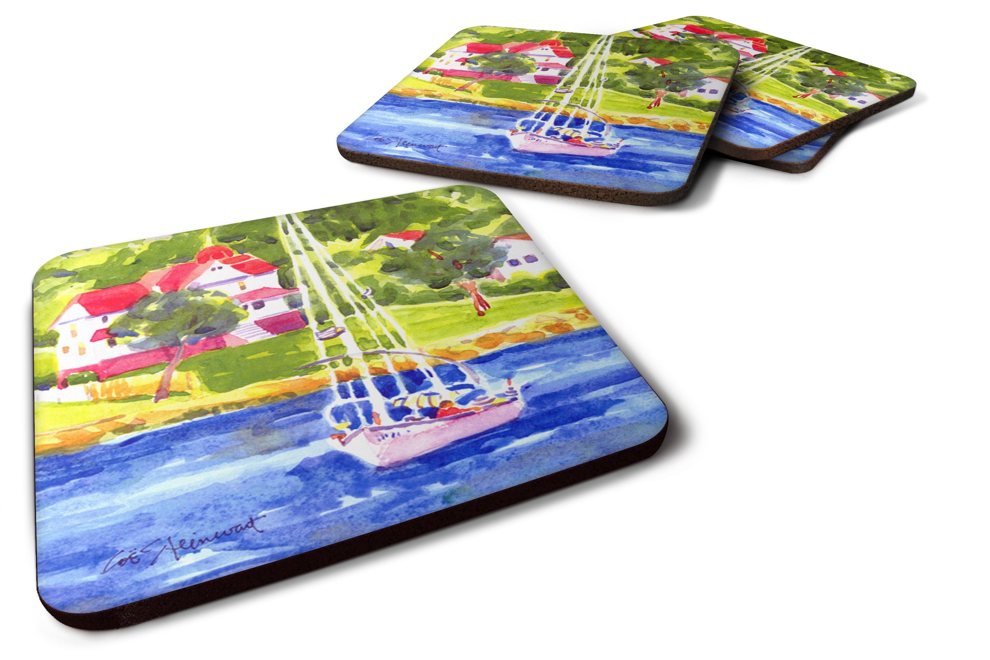 Set of 4 Sailboat on the lake Foam Coasters - the-store.com