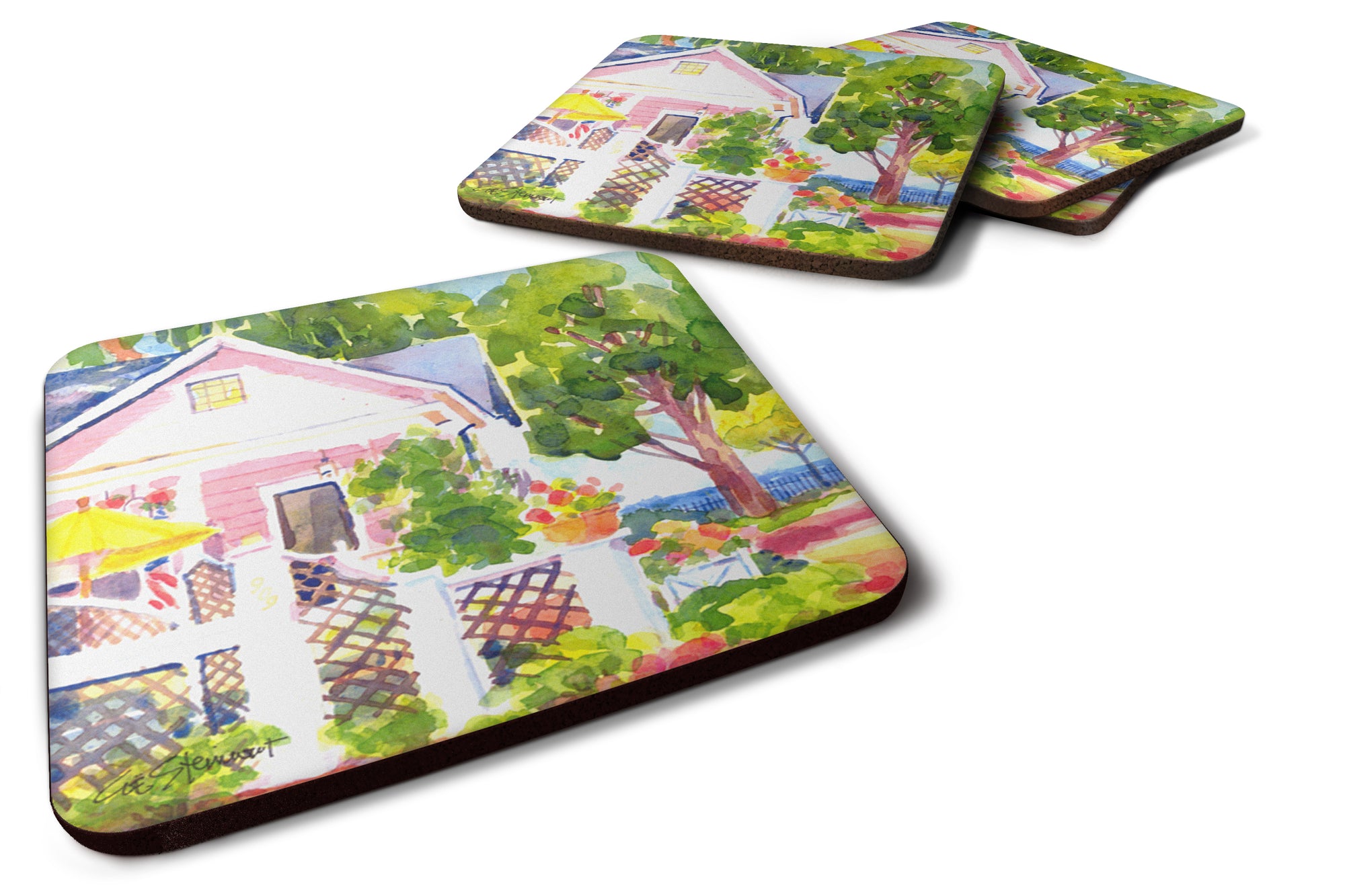 Set of 4 White Cottage at the beach Foam Coasters - the-store.com